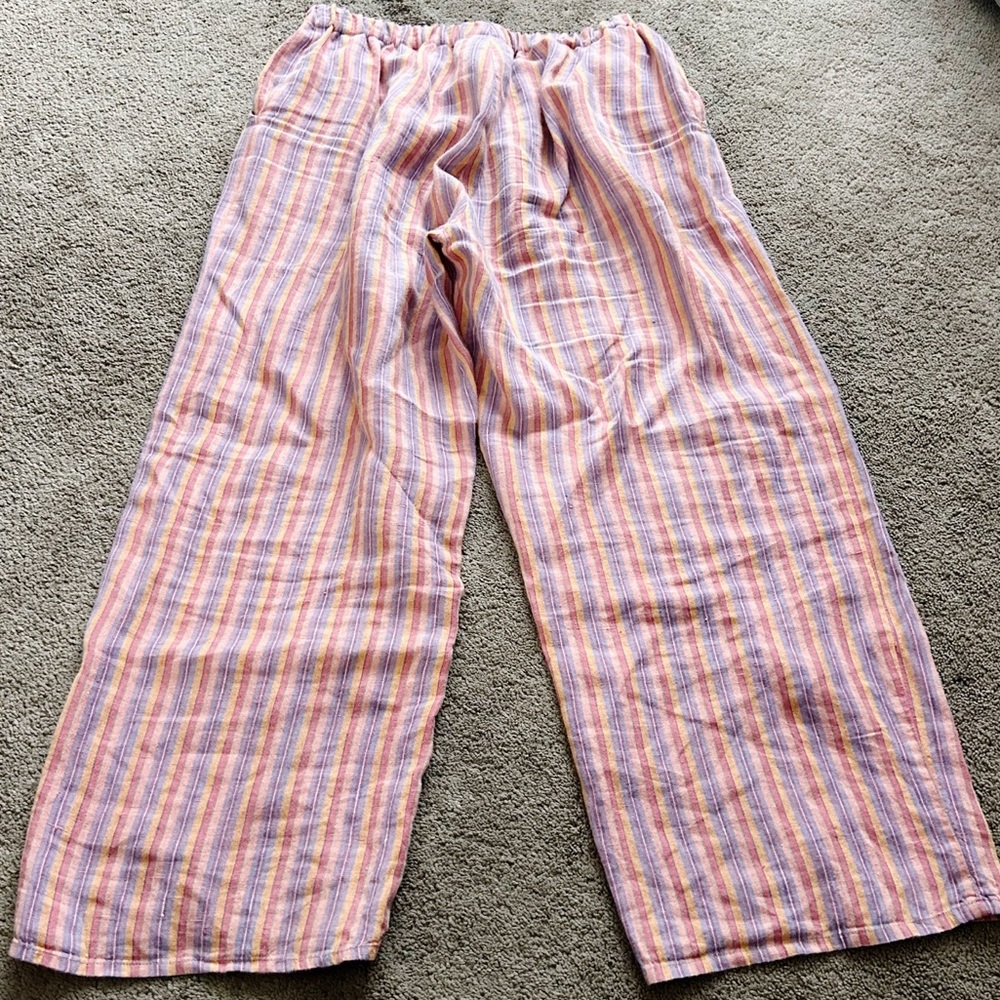 Flax | medium | rainbow striped linen pants